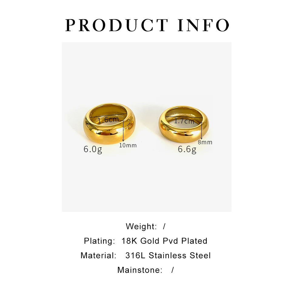 Anel Polido 8 mm e 10 mm com Banho Ouro 18K