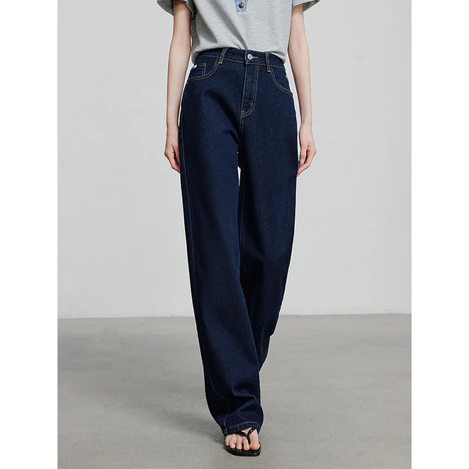 Calça Jeans Feminina Wide Leg Bordada com Elastano