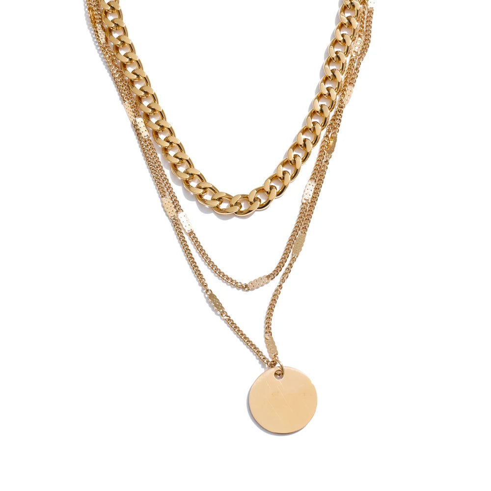 Colar Feminino de Camadas Redondo em Aço Inoxidável 2 YH1193A Gold