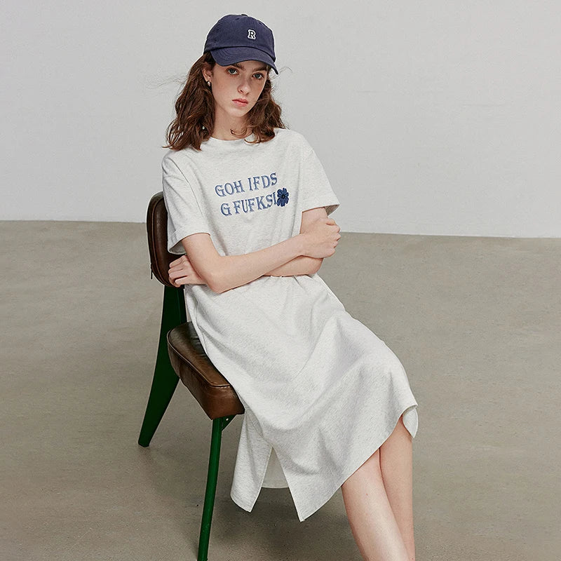 Vestido Camiseta Midi com Estampa de Letras