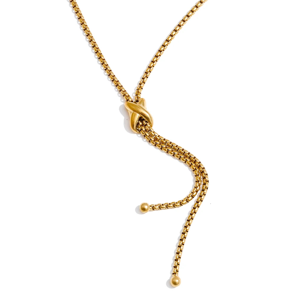 Yhpup Distinctive Stainless Steel Adjustable Long Chain Drop Necklace 16K PVD Plated Stain Less Metal Trending Jewelry New YH936A Gold