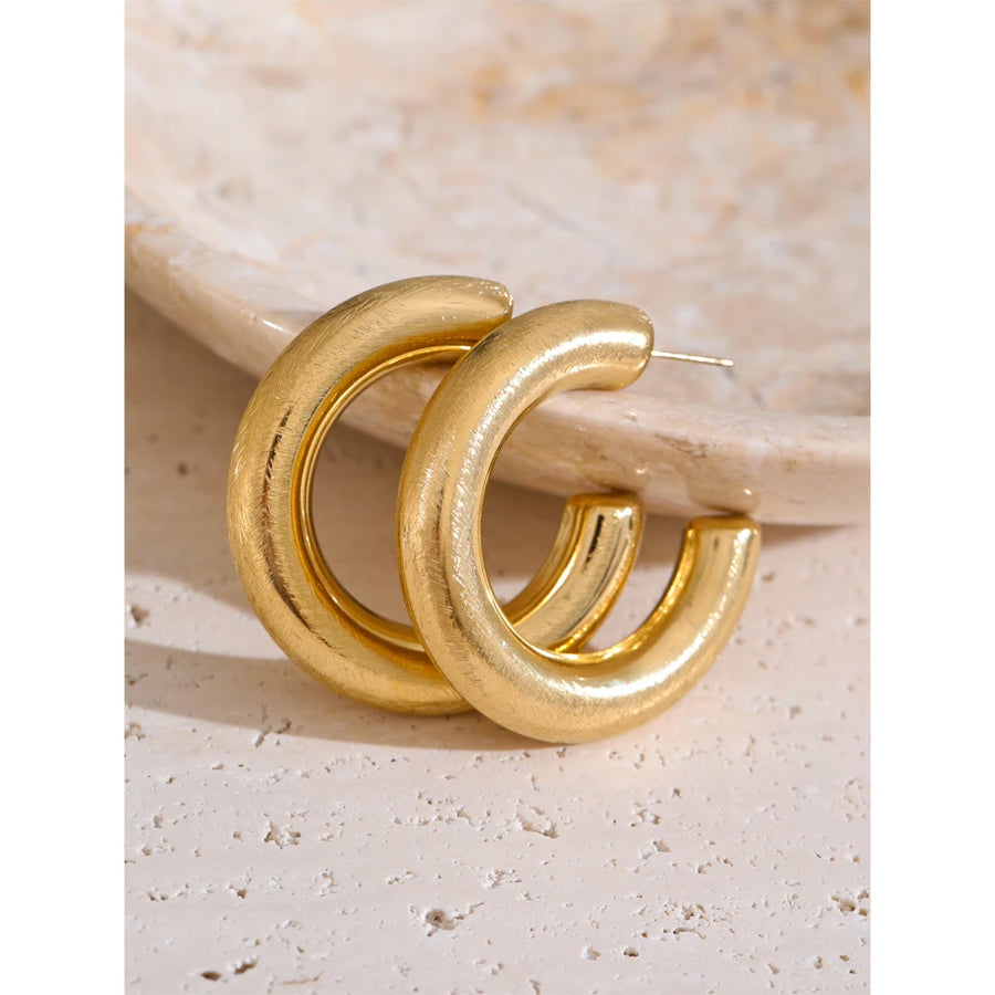 Yhpup 40*37mm Minimalist C-Shape Unusual Earrings Prevent Allergy Polished Metal Stainless Steel Charm Versatile Jewelry