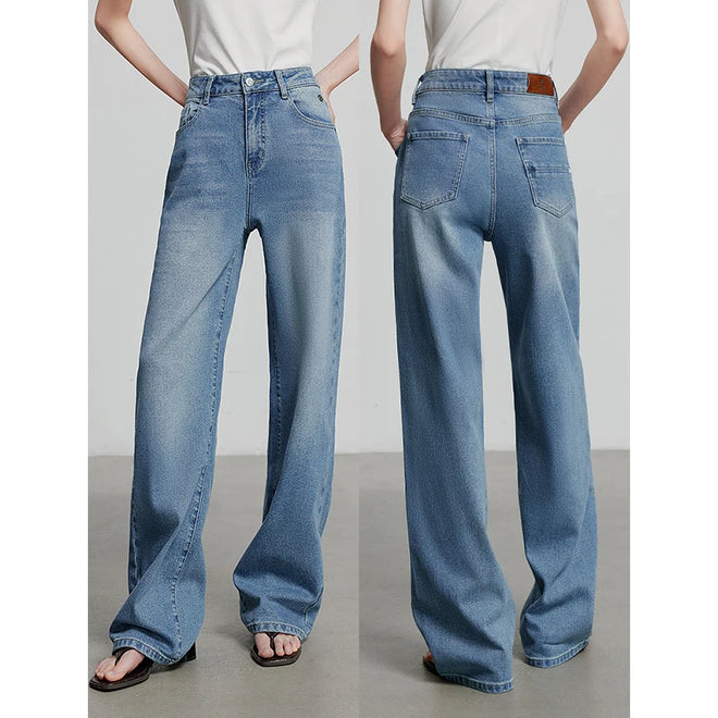 Calça Jeans Feminina Wide Leg Bordada com Elastano