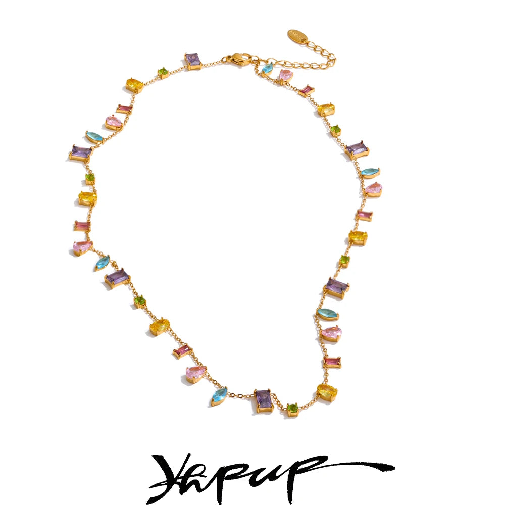 Colar Feminino Gota com Zircônias Coloridas em Aço Inoxidável 2
