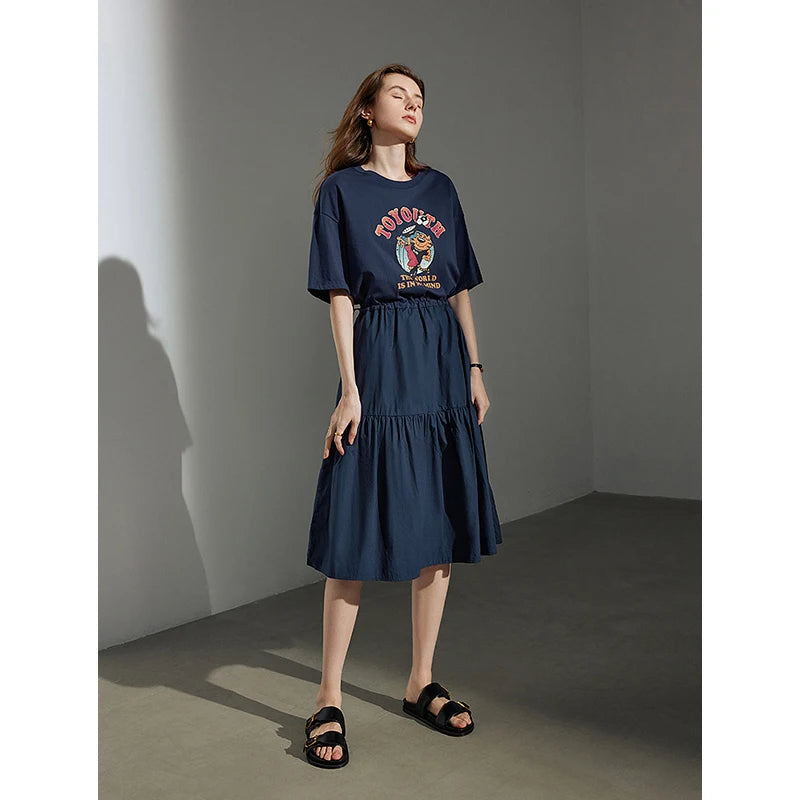 Vestido Camiseta Midi com Estampa e Ajuste por Cordão