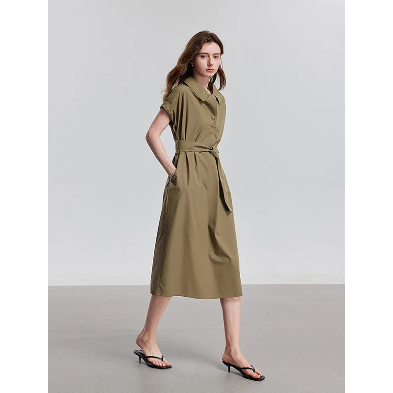 Vestido Midi em Liocel com Gola Camisaria