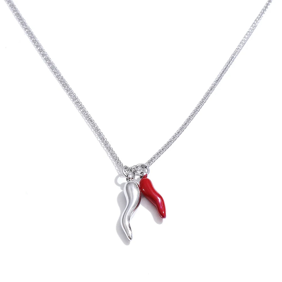 Yhpup Stainless Steel Enamel Red Chili Necklace Pendant Stylish Unique Chic Collar Jewelry Gold & Platinum PVD Plated Waterproof YH819A Platinum