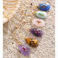 Yhpup 32mm Natural Stone Amazonite Tiger Aventurine Amethyst Drop Pendant Necklace for Women Stainless Steel France Jewelry Gift
