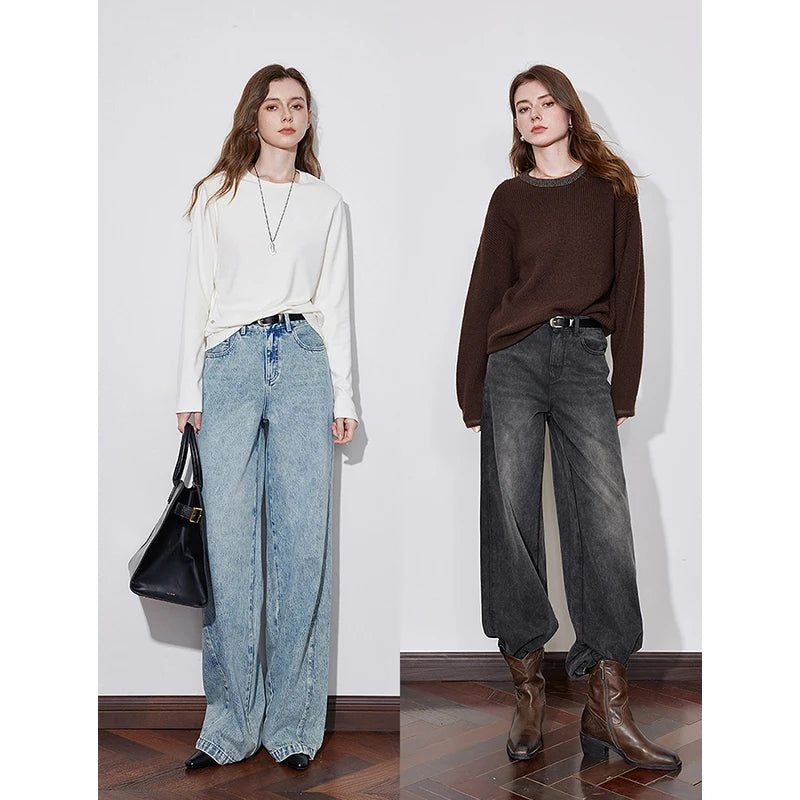 Calça Jeans Feminina Wide Leg Reta 100% Algodão