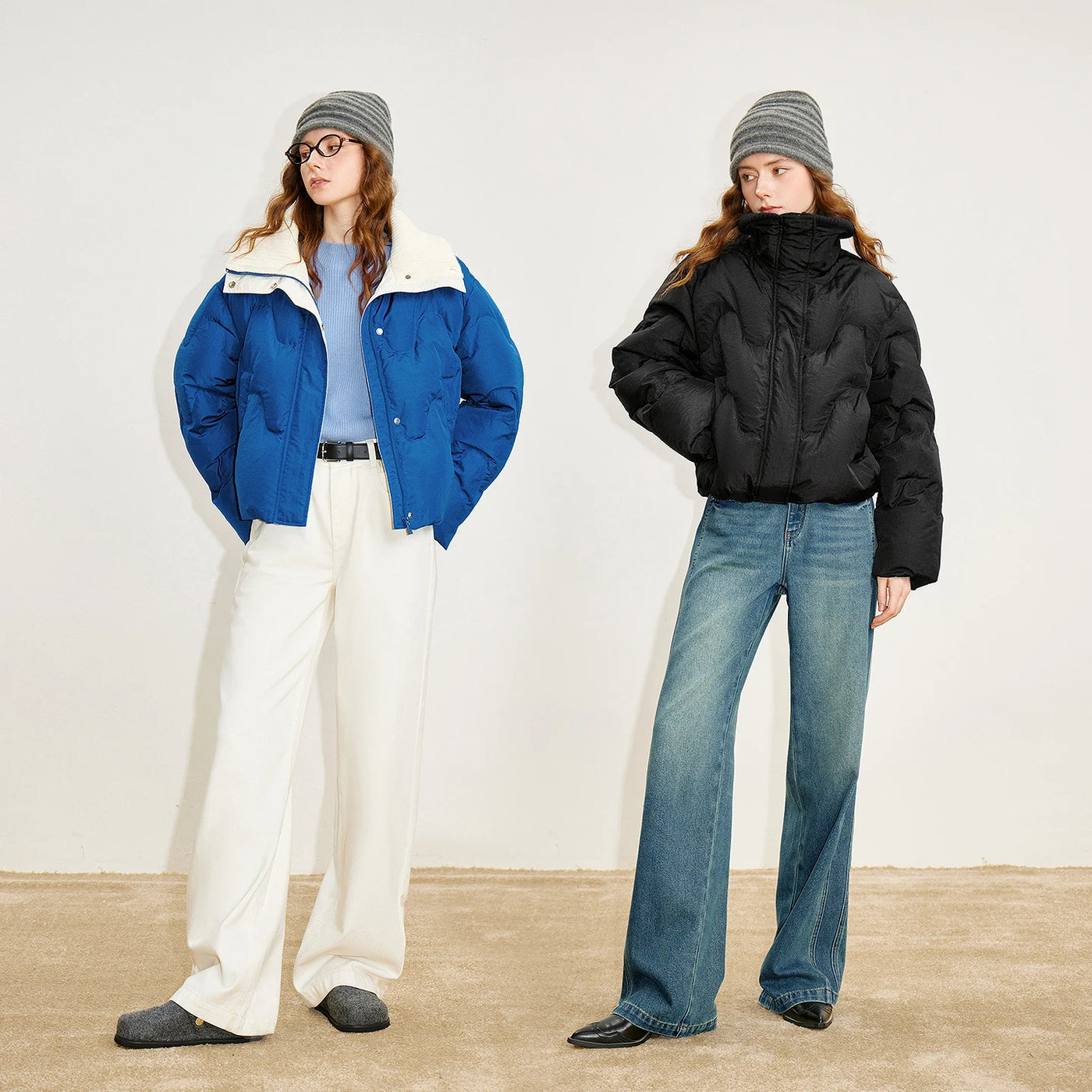 Jaqueta Puffer Feminina Curta 90% Plumas com Gola de Tricô