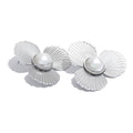 Yhpup Charm Fan Imitation Pearl Flowers Stainless Steel Hyperbolic Fashion Big Stud Earrings Trendy Personality Jewelry Women