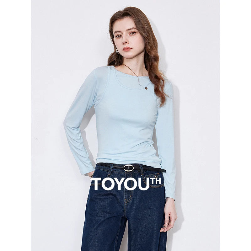 Blusa Feminina Efeito Duas Peças Manga Longa