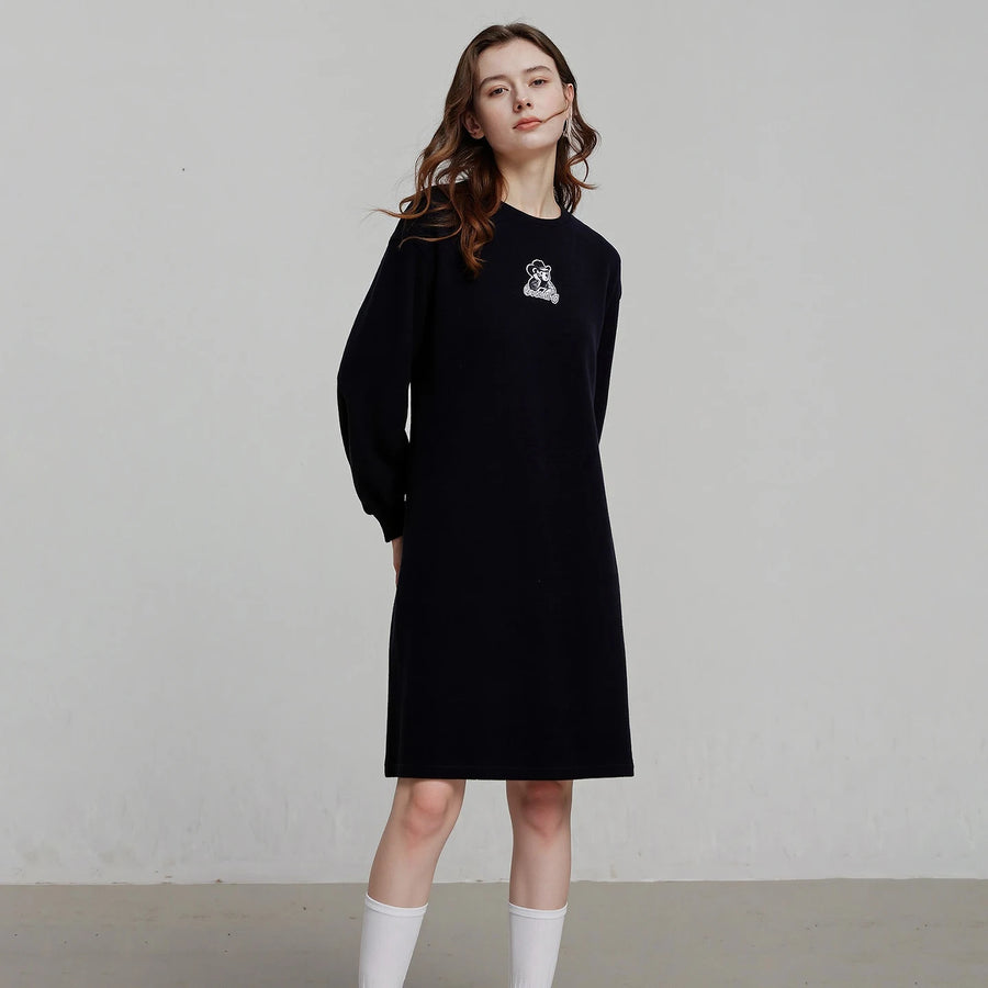 Vestido Curto Manga Longa com Estampa Urso