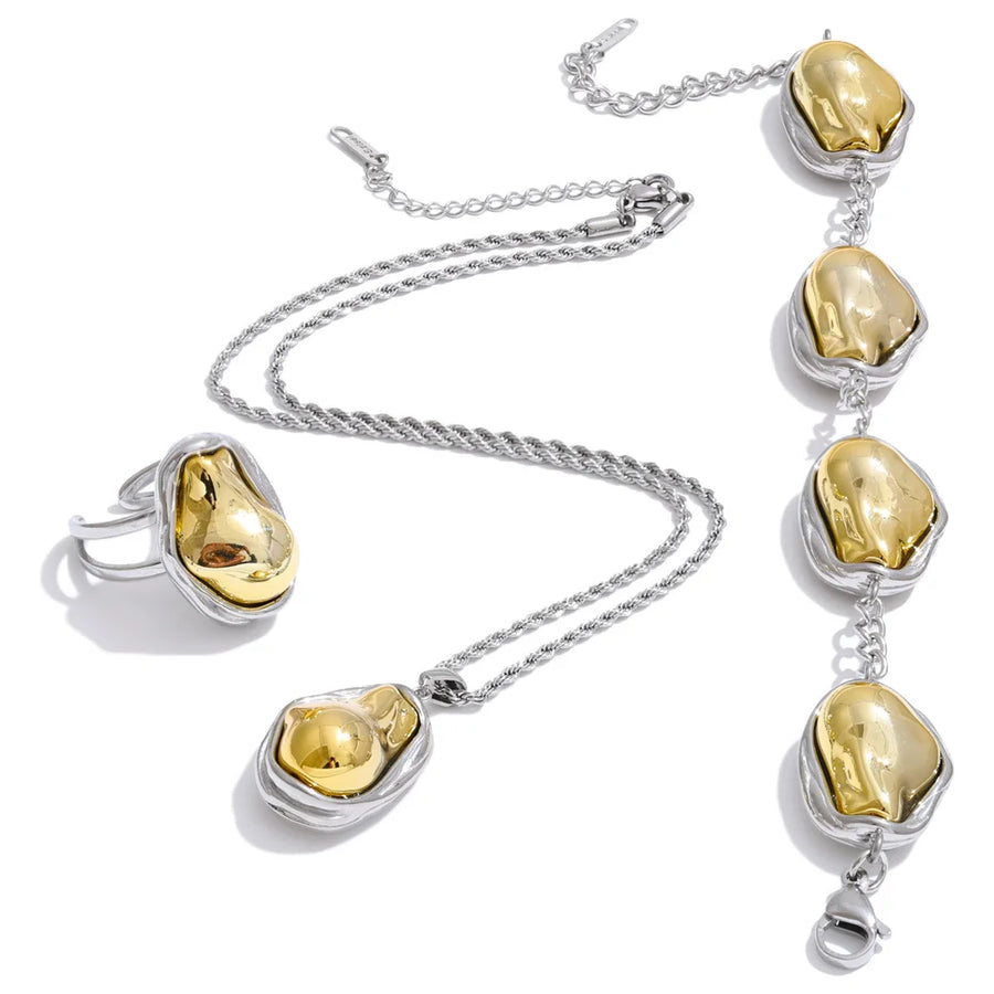 Yhpup New Arrival Design Yellow Baroque Simulated Pearls Bead Pendant Necklace Bracelet Ring Set Vintage Fashion Trendy Jewelry Set