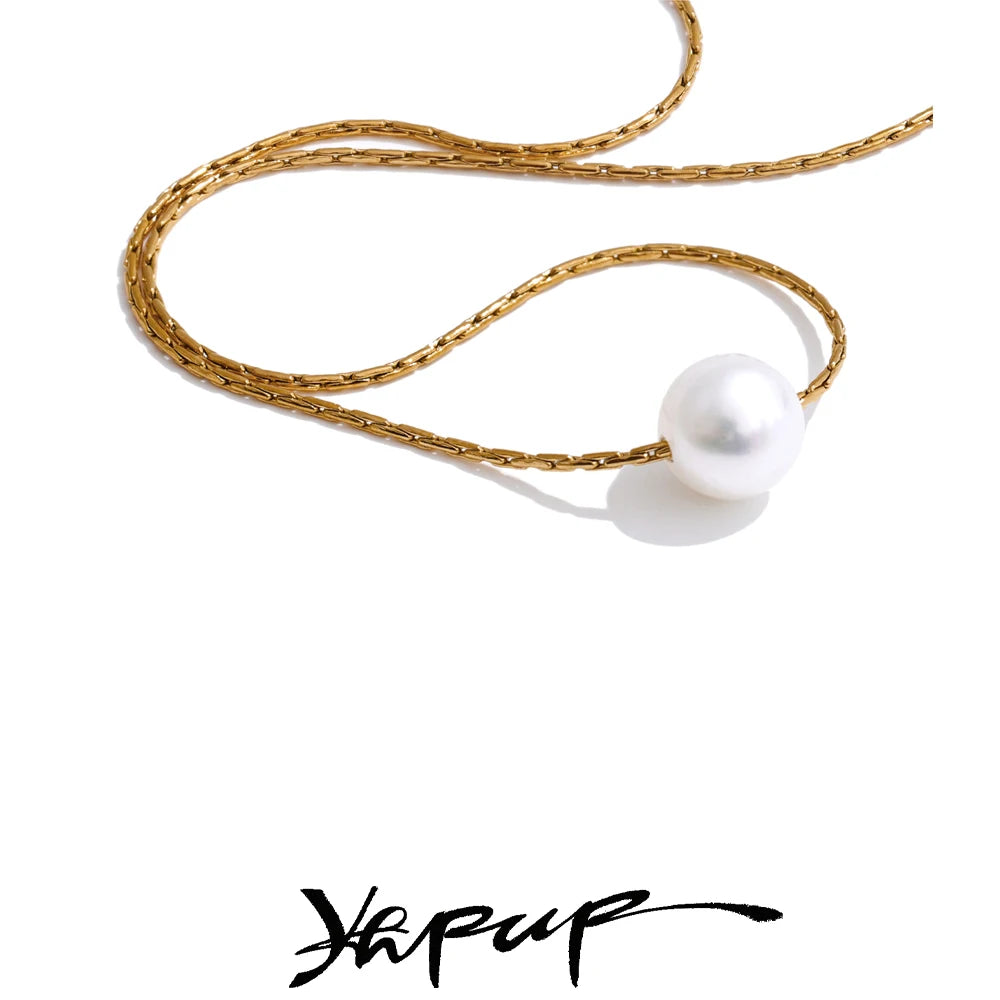 Colar Feminino Redondo com Pérola em Aço Inoxidável 4