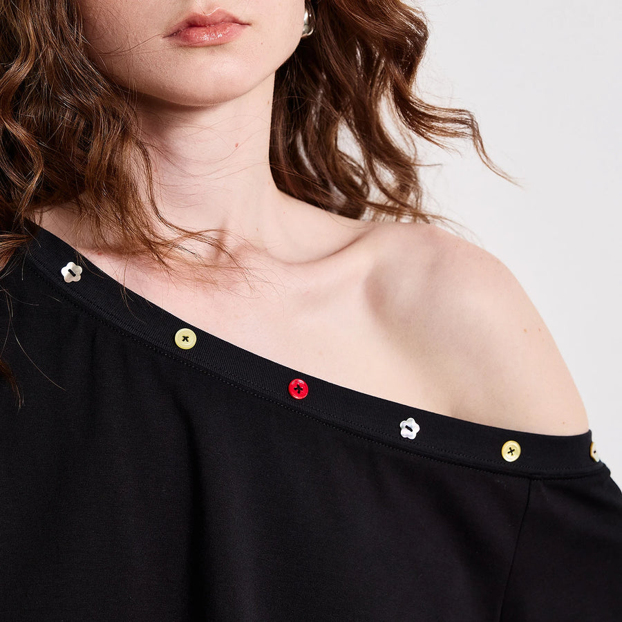 Camiseta Feminina Ombro a Ombro de Liocel e Algodão