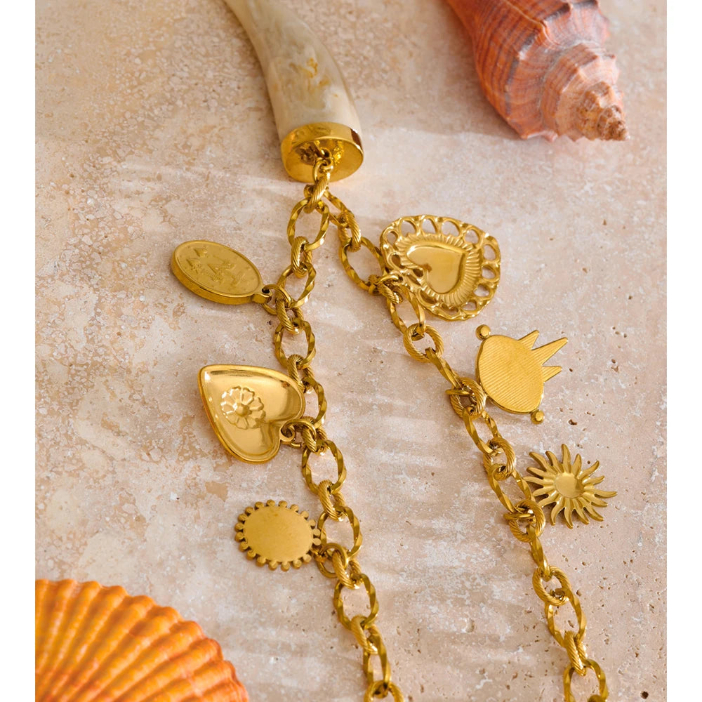 Yhpup High Quality Stainless Steel Sun Heart Resin Pendant Necklace 18K Golden Plated 2025 Personalized Charm Statement Jewelry