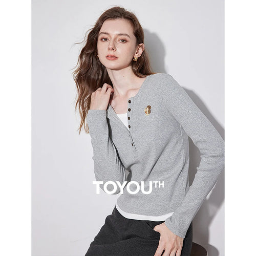 Blusa Feminina de Tricô com Bordado Esquilo Efeito Duas Peças
