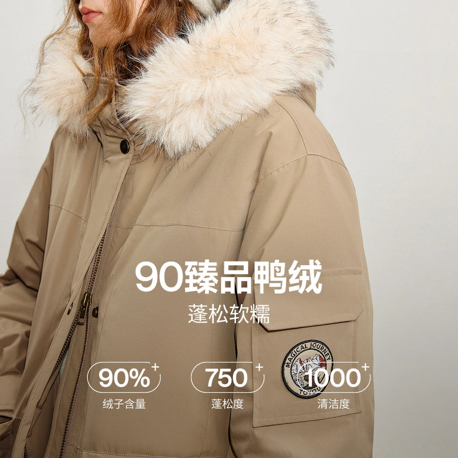 Jaqueta Puffer Feminina 90% Plumas com Capuz e Bolsos