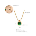 Yhpup Square Green Opal Stone Pendant Drop Dangle Necklace for Women Charm Jewelry Minimalist Geometric Stainless Steel Necklace