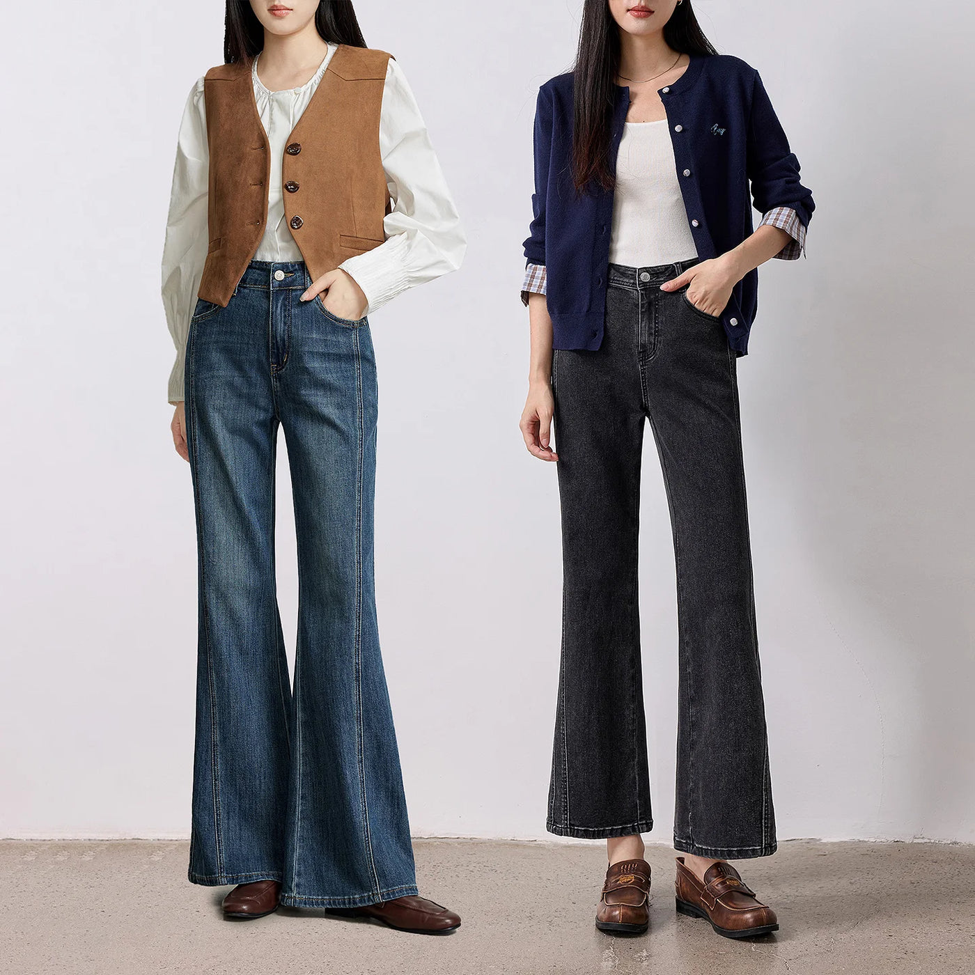 Calça Jeans Feminina Flare com Recortes e Elastano