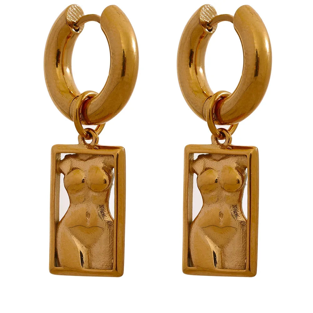 Colar Feminino Quadrado em Aço Inoxidável 2 Brinco
