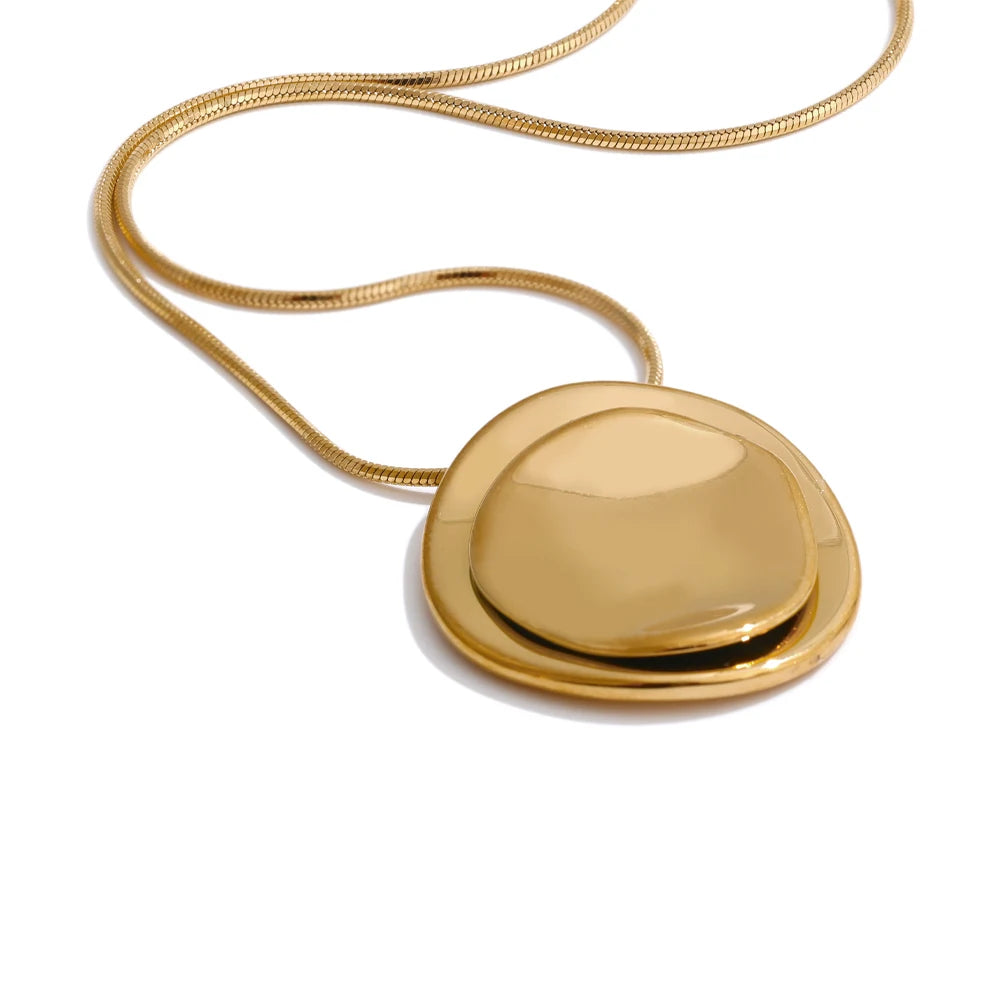 Yhpup Double Round Pendant Fashion Necklace Water Resistant Metal Stainless Steel Daily Waterproof Jewelry Recommend YH1919A Gold