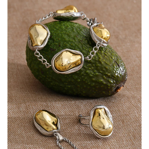 Yhpup New Arrival Design Yellow Baroque Simulated Pearls Bead Pendant Necklace Bracelet Ring Set Vintage Fashion Trendy Jewelry