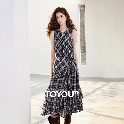 Vestido Boho Midi Xadrez com Babados