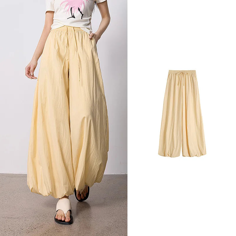 Calça Wide Leg Feminina Antiamassado Cropped