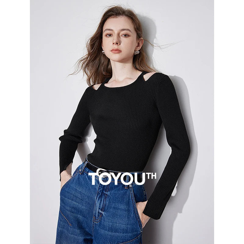 Suéter Feminino Ombro a Ombro com Cintura Marcada