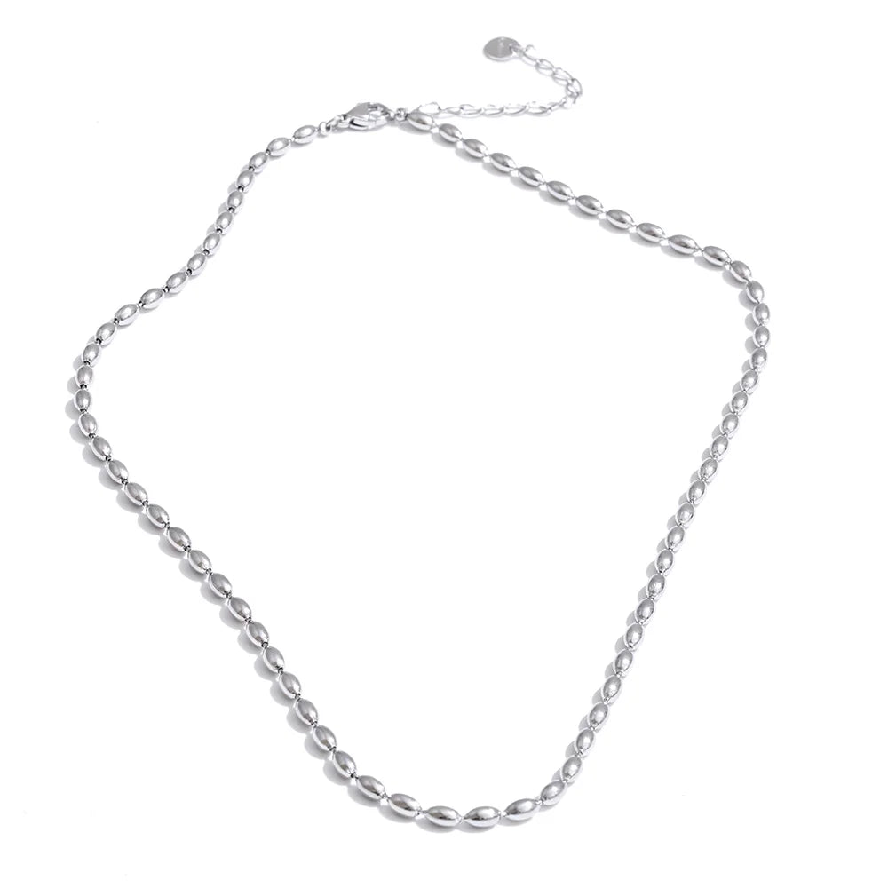 Yhpup Popular Stainless Steel Beads Chain Basic Necklace Bracelet Bangle Set 16K Gold Platinum Color PVD Plated Fashion Jewelry YH2099A P-Necklace