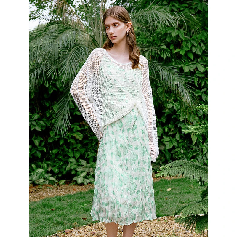 Vestido de Alças Midi Floral Artístico