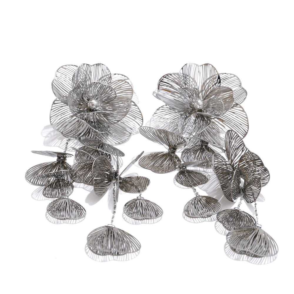 Brinco Pendente Flor Maxi com Franjas