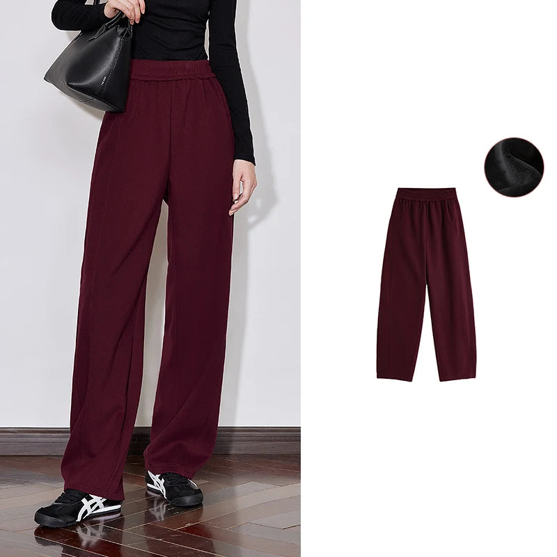 Calça Moletom Feminina Barrel Peluciada com Cós Elástico