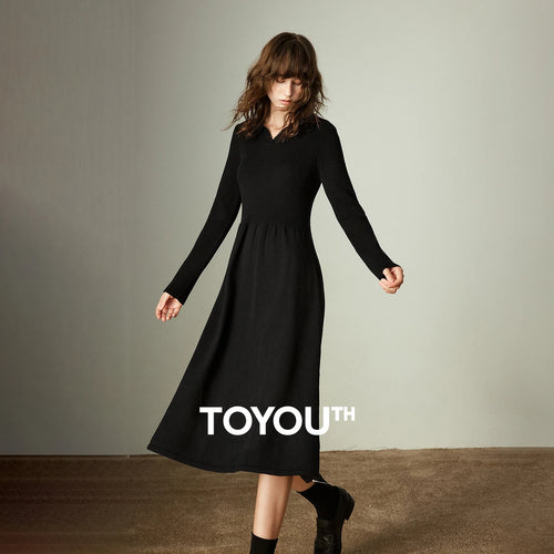 Vestido de Malha Midi Preto Manga Longa