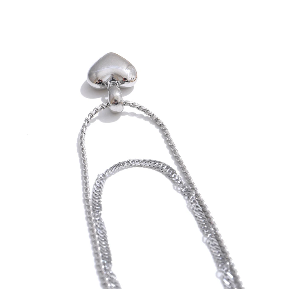 Colar Feminino de Camadas Coração em Aço Inoxidável 2 YH2301A Platinum