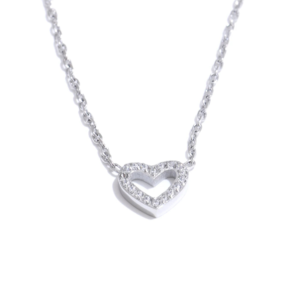 Colar Feminino Coração com Zircônia em Aço Inoxidável 5 Colar Prata