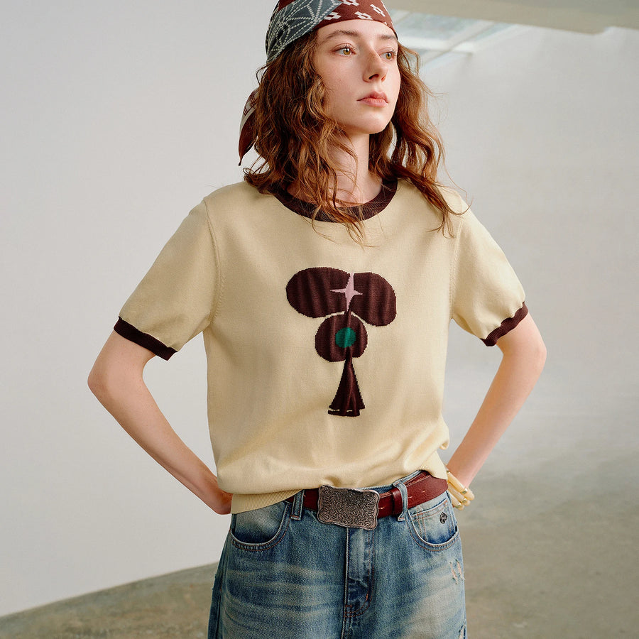 Blusa de Tricô Feminina em Liocel Manga Curta Color Block