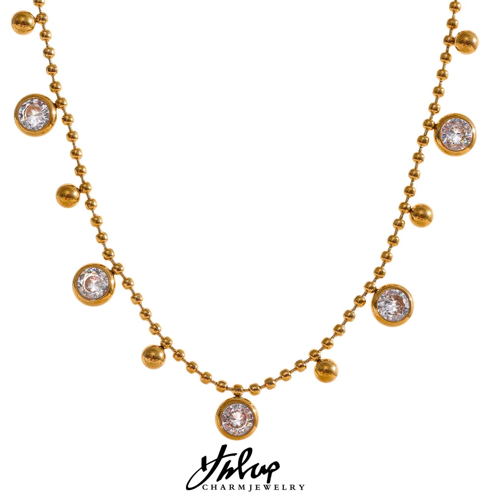Conjunto Colar e Pulseira Gota com Zircônia em Aço Inoxidável