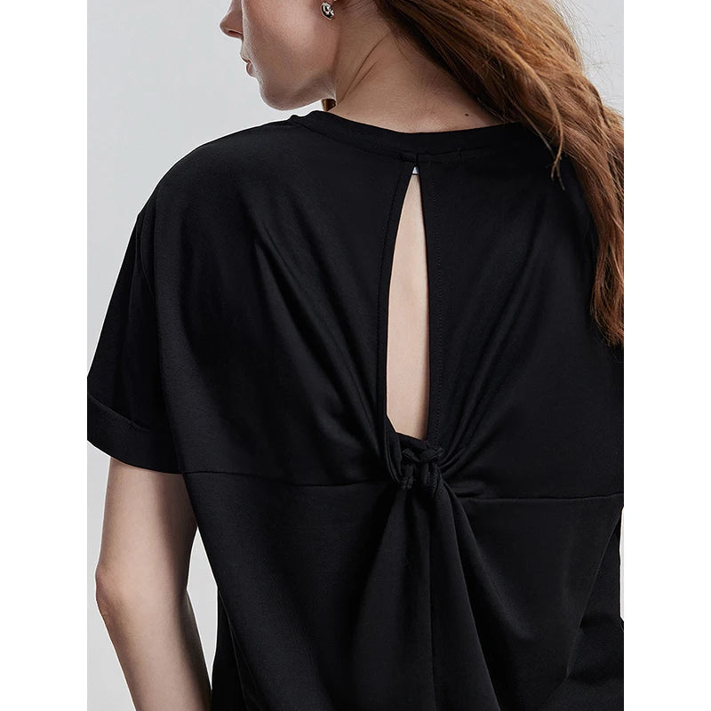 Camiseta Feminina de Algodão e Liocel com Detalhe Vazado