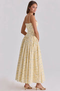 Mingmingxi Women Long Floral Print Spaghetti Strap Maxi Dress Summer Elegant Lace Up Dress Flowy Holiday Party Beach Wear Dress