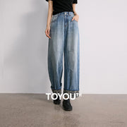 Calça Jeans Feminina Wide Leg Estampada Cintura Alta