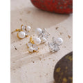 Yhpup Smooth Pearl Bling Cubic Zirconia Flower Delicate Stud Earrings Tarnish Resistant Stainless Steel Chic Sweet Jewelry Gift