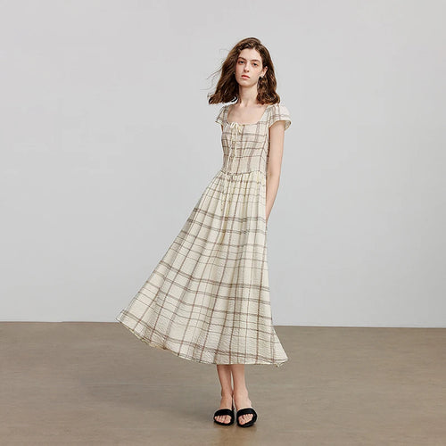 Vestido Midi Xadrez de Viscose com Bolsos