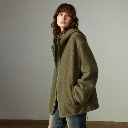 Casaco Feminino de Fleece Verde com Capuz
