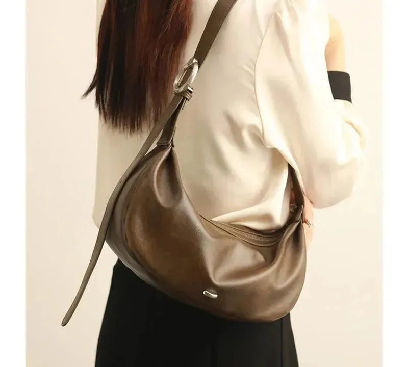 Bolsa feminina de couro macio grande capacidade minimalista crossbody luxo
