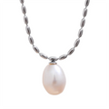 Colar Feminino Gota com Pérola em Aço Inoxidável 7 YH2085A Platinum