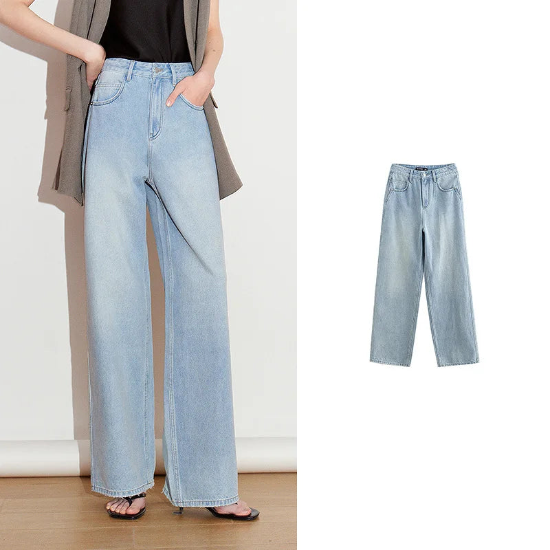 Calça Jeans Feminina Wide Leg Estonada Cintura Baixa