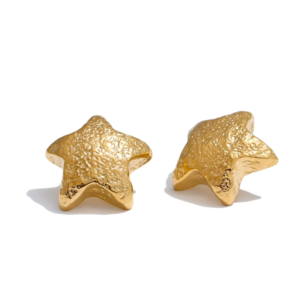 Brinco Feminino Estrela Martelado Aço Inoxidável Ouro